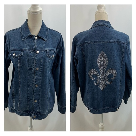 Quacker Factory Jackets & Blazers - Quacker Factory Rhinestone Denim Jacket Women’s Small Blue Stretch Pockets